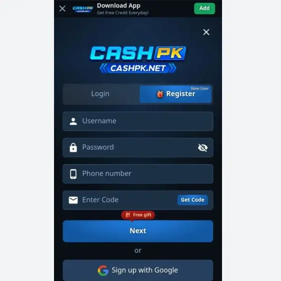 Cashpk Sign up Screen