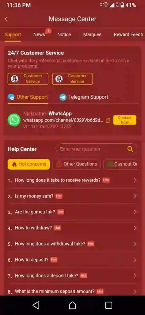 Tez777 support team interface