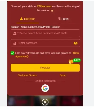 Khan1 Game registration Interface