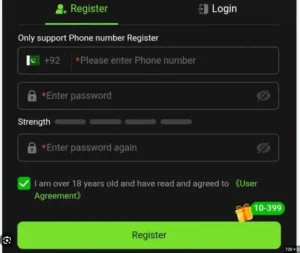Vk999 Game registration Screen